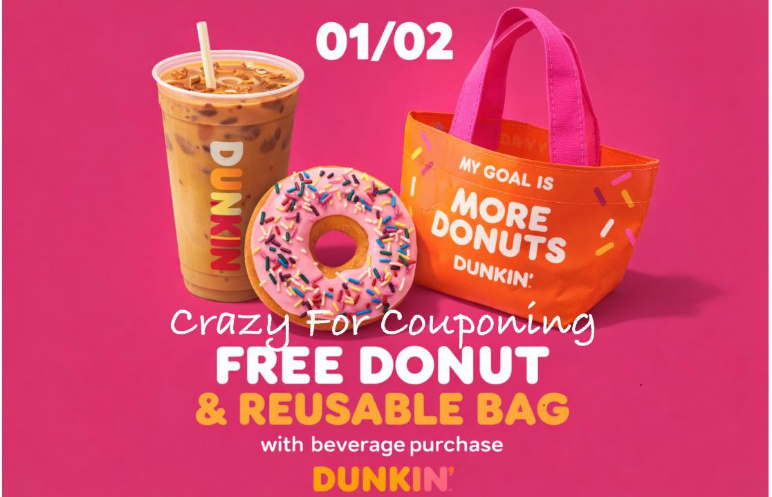 FREE Donut + a Reusable Tote Bag with Drink Purchase at Dunkin' on 1/2