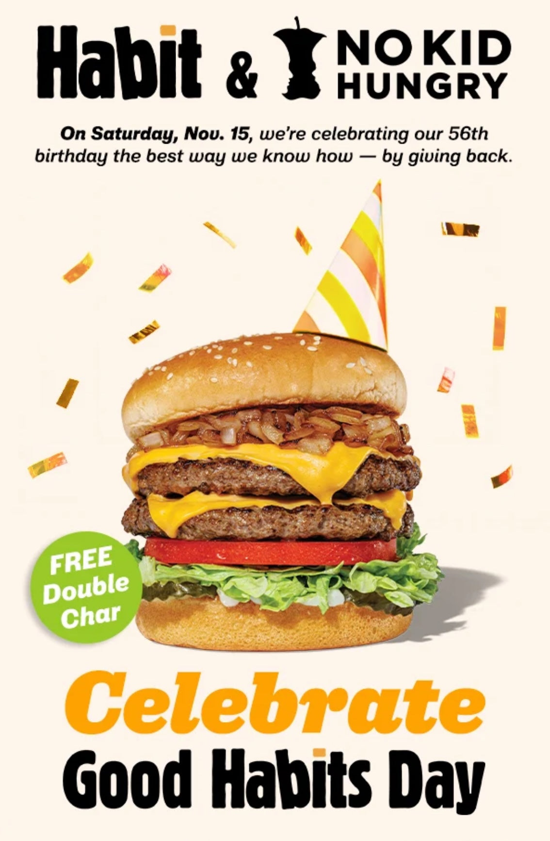FREE Double Char with a $1+ Donation and a $5+ Purchase at Habit Burger & Grill