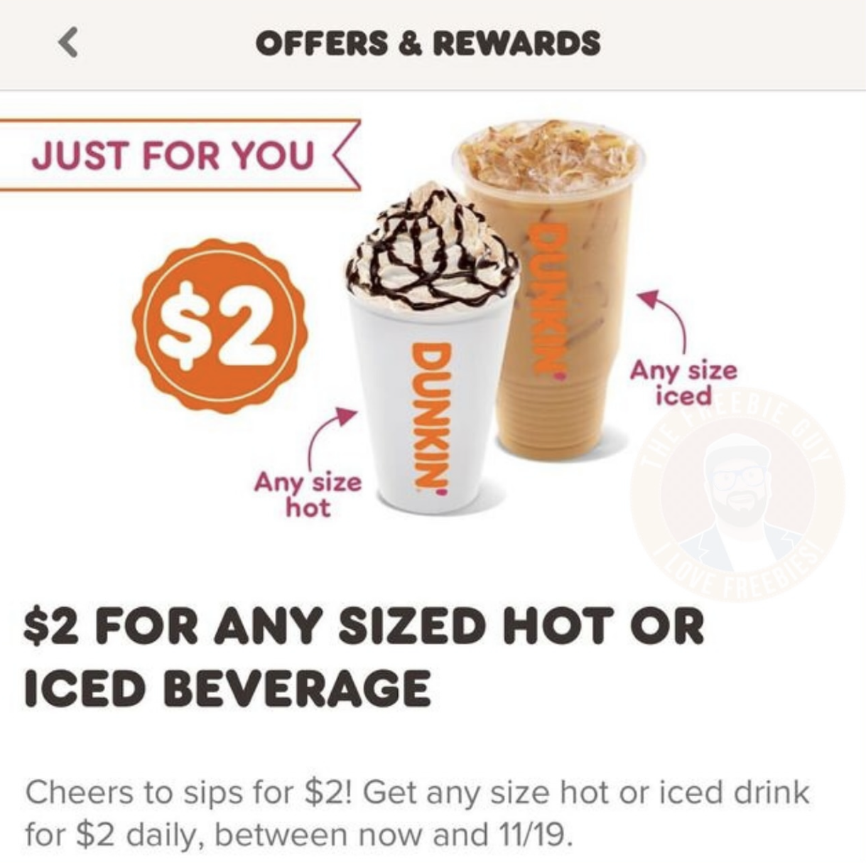 $2 Any Size Hot or Iced Drink at Dunkin'