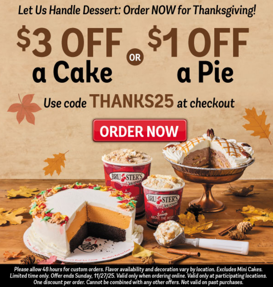 $3 Off Cake or $1 Off a Pie at Bruster's