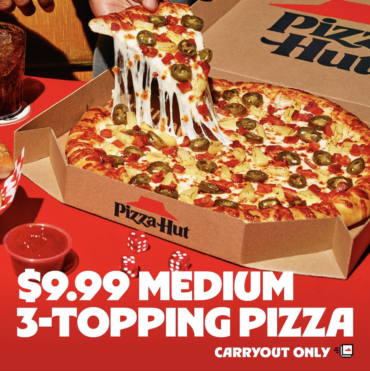 $9.99 Medium 3 Topping Pizza from Pizza Hut