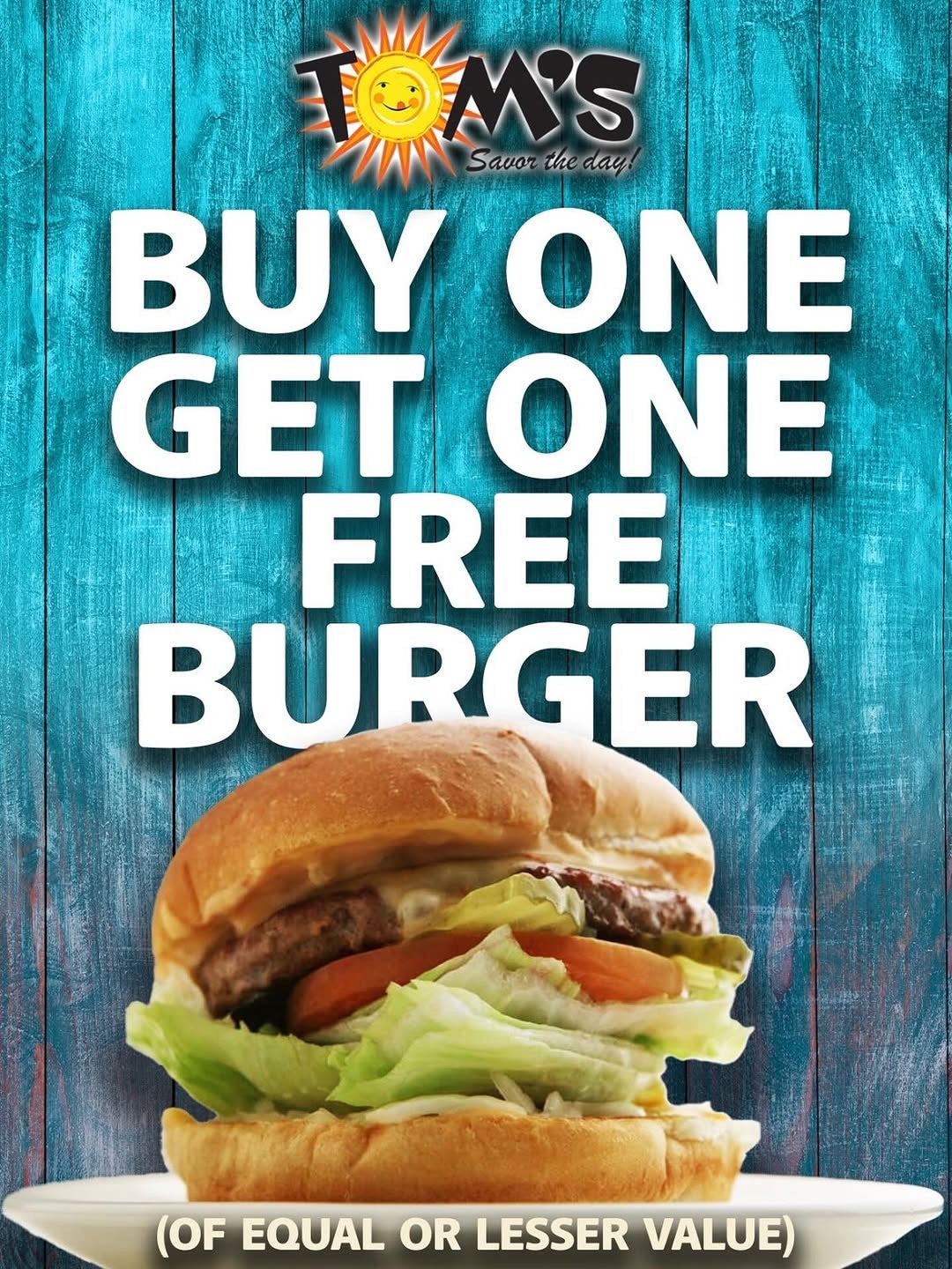 BOGO Free Burgers at Tom's