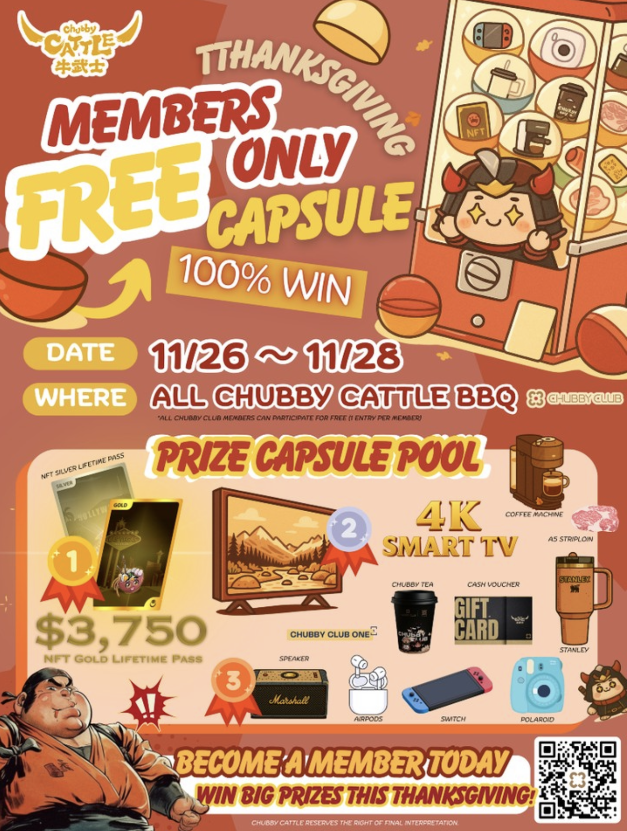 Giveaways at Chubby Cattle for Members Only