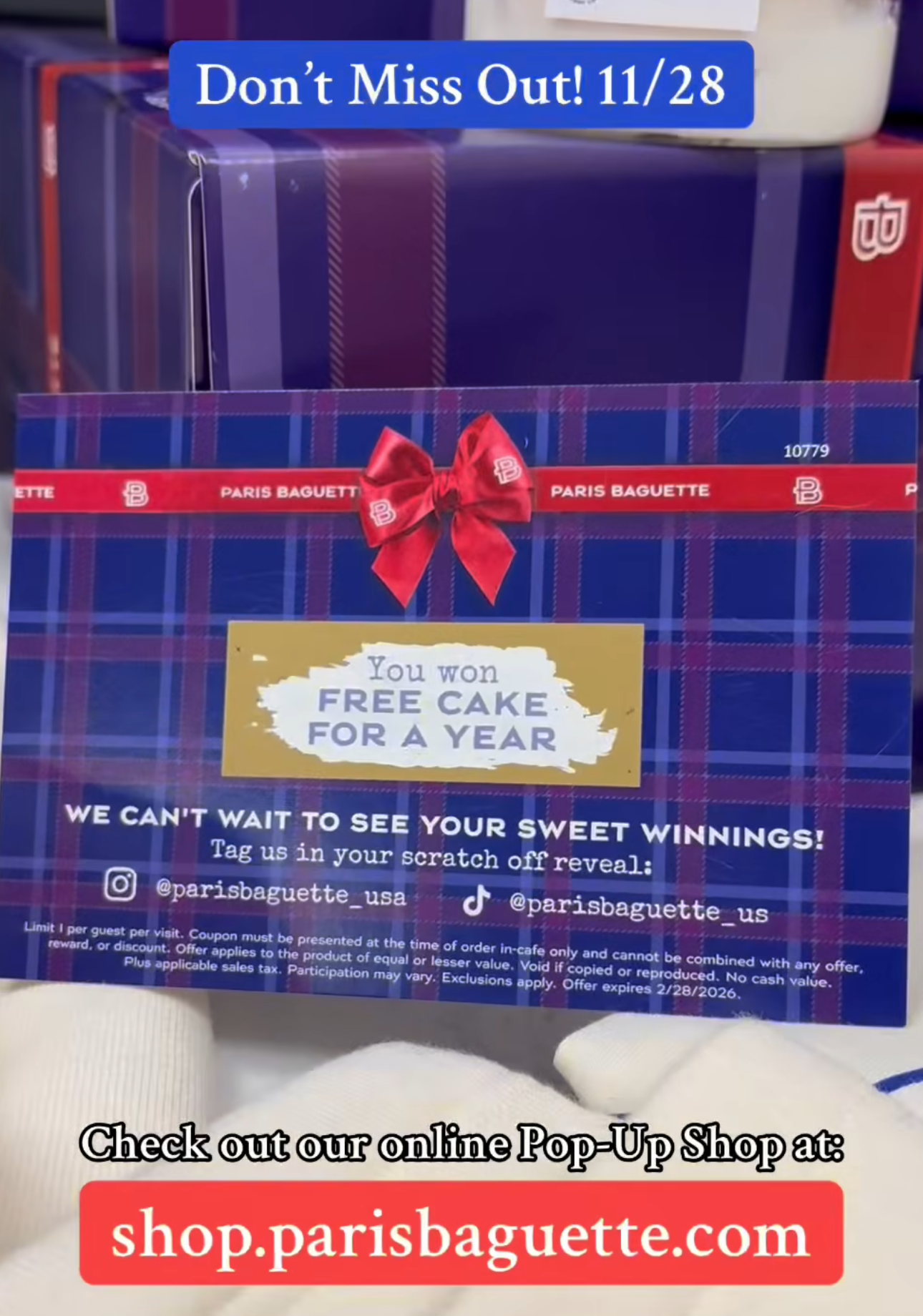 Scratch-Offs with an Online Purchase for a Chance to Win Free Cake for a Year