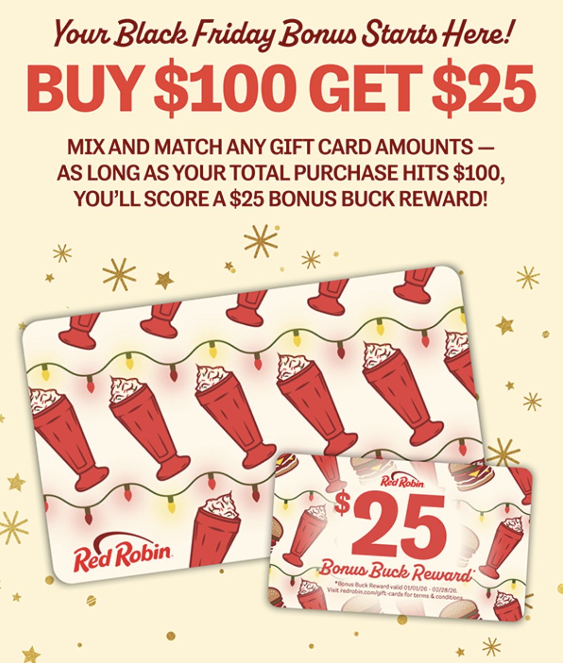 $25 Bonus Bucks with $100 Gift Card at Red Robin