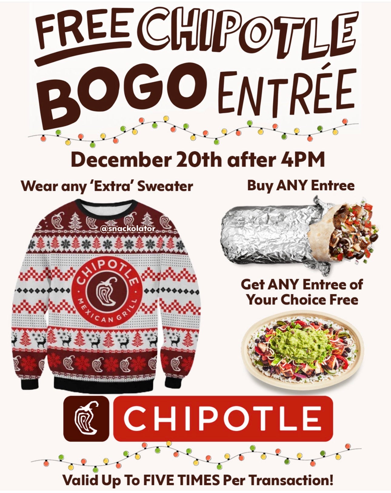 Free Chipotle BOGO Entrees on Saturday