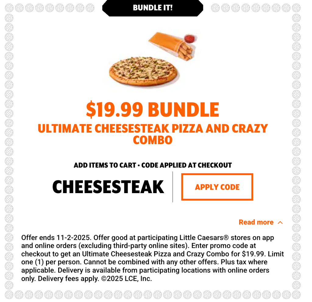 15% off $15 at Little Caesars