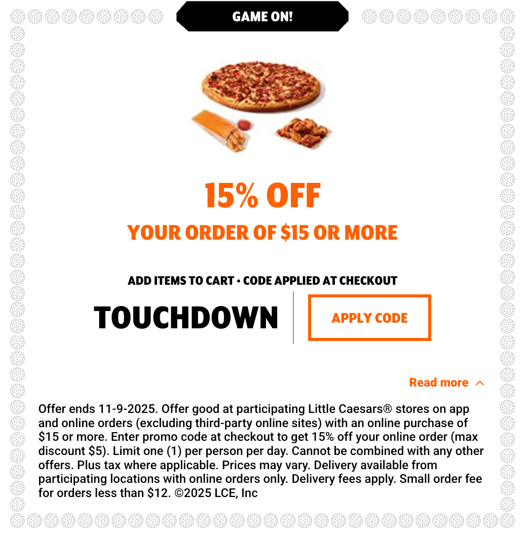 15% off $15 at Little Caesars
