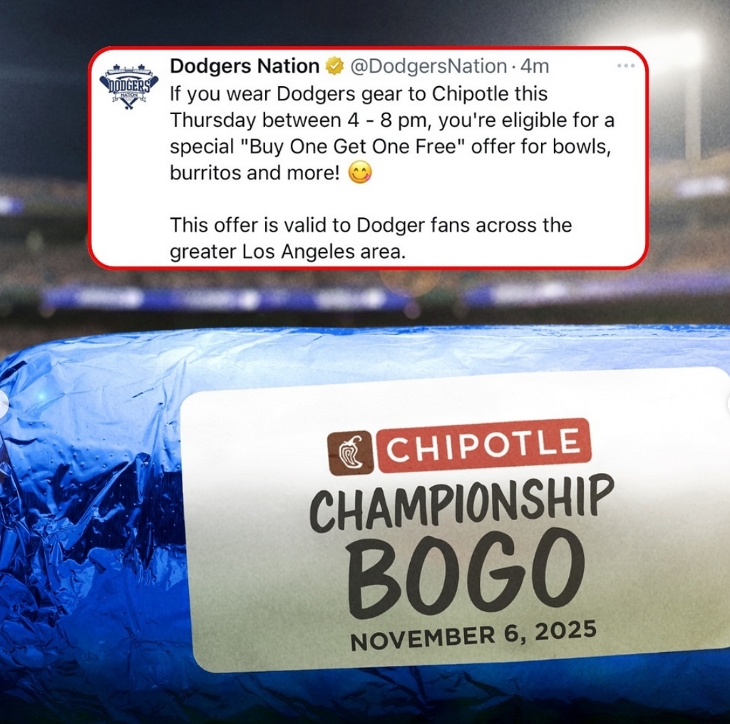 ENDED - Dodger Fans Get BOGO Chipotle for Wearing Blue 11/6