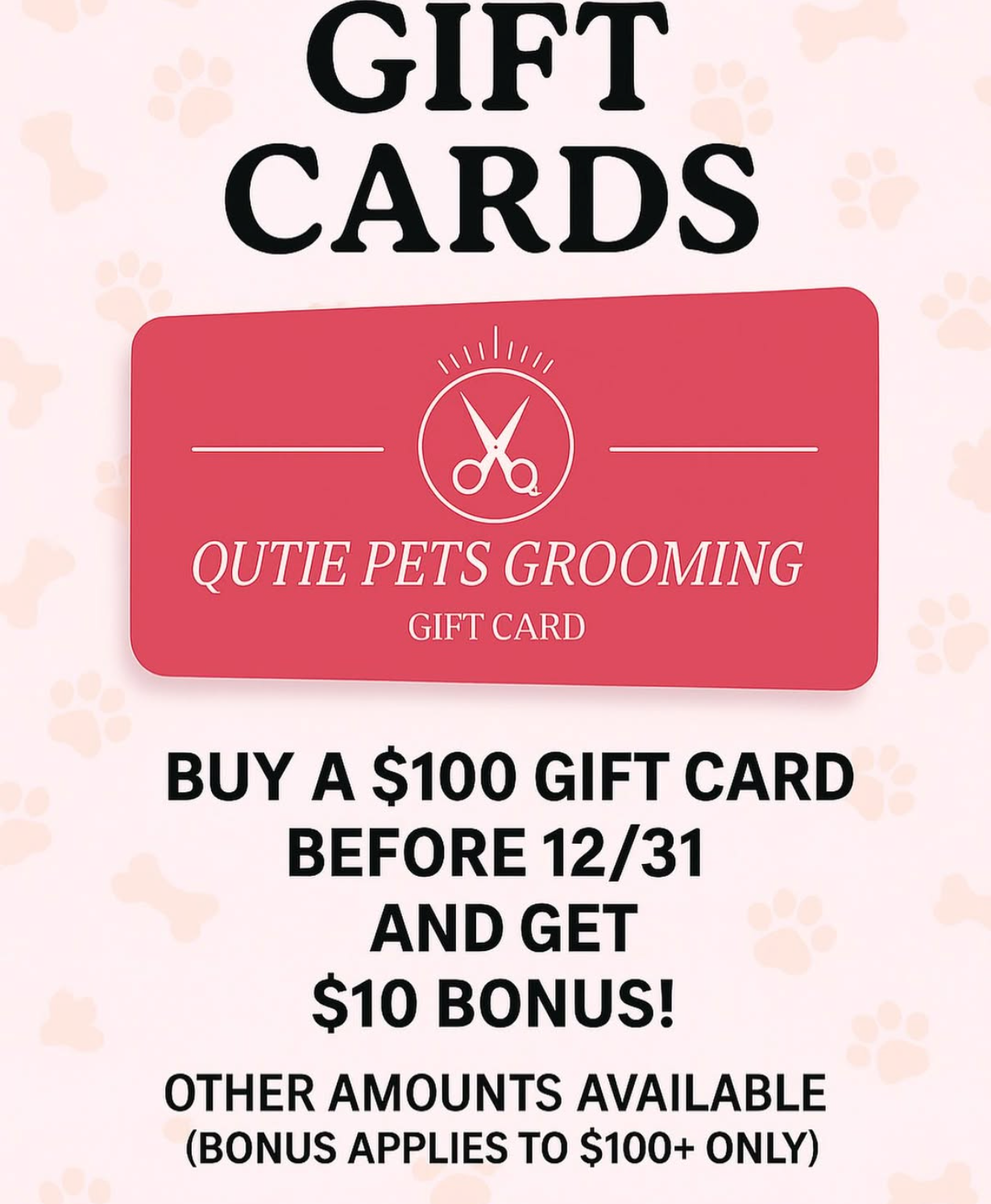 Buy a $100 Qutie Pets Grooming Gift Card, Get a $10 BONUS!