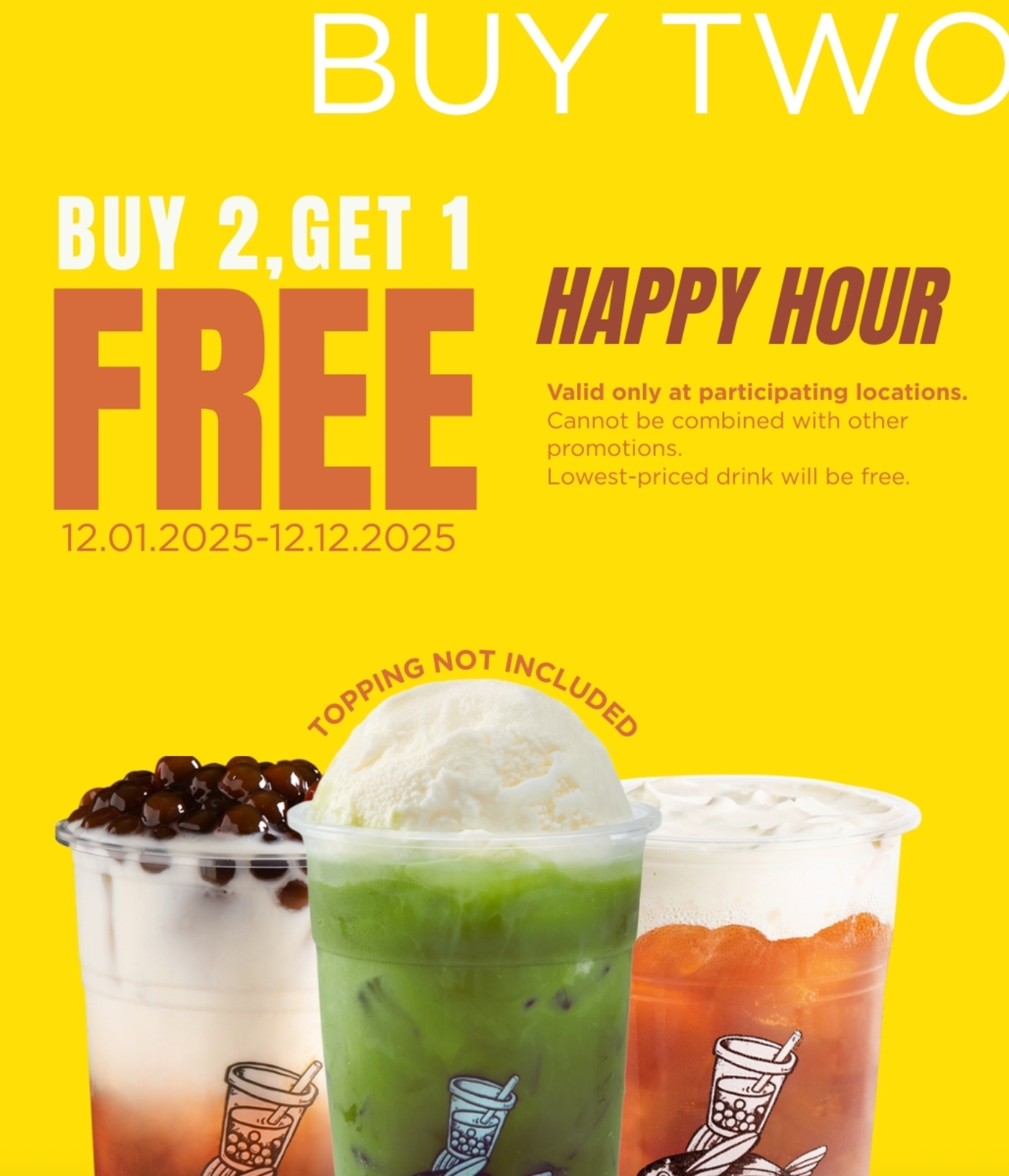 Buy 2 Drinks, Get the 3rd FREE at Wushiland Boba