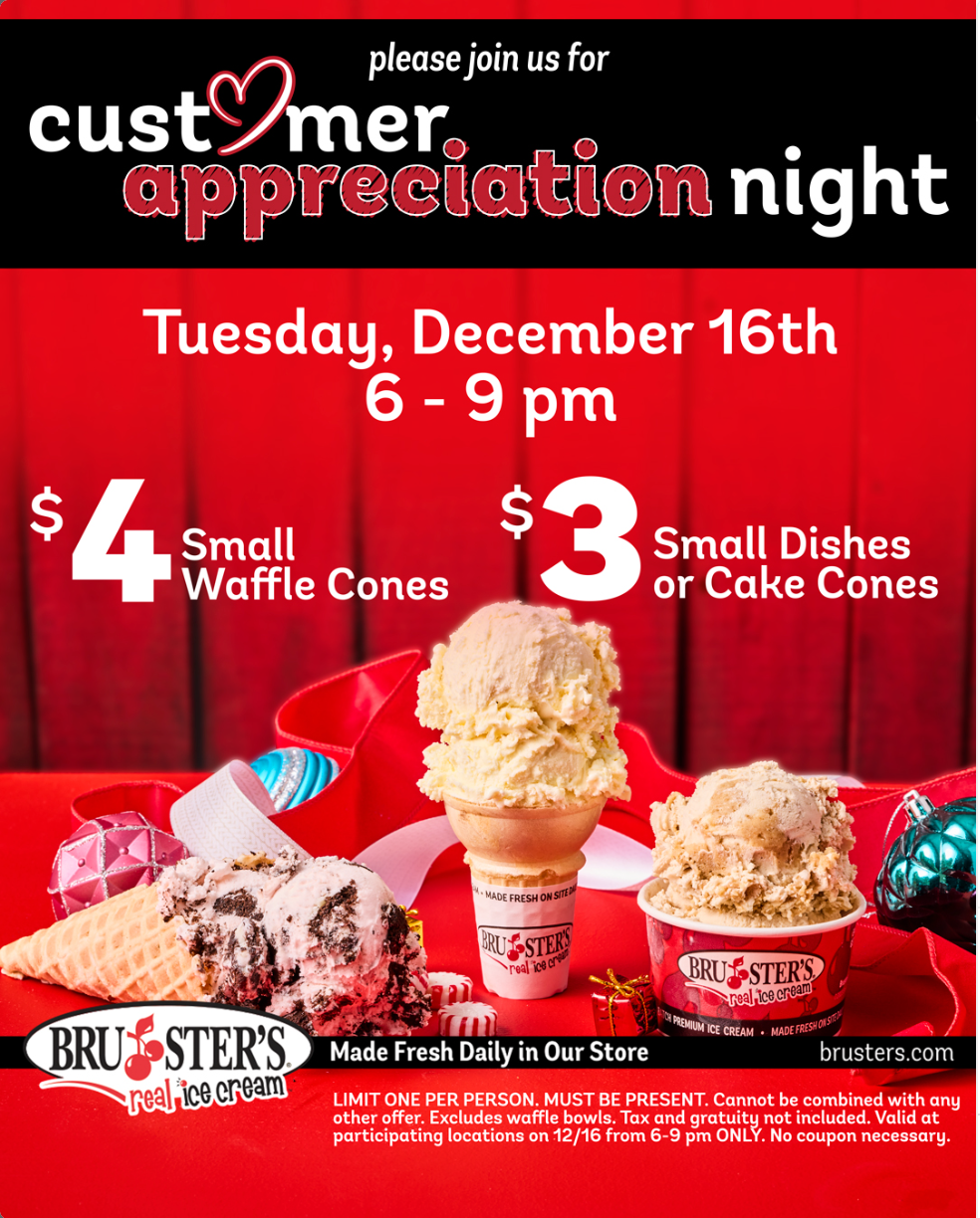 Customer Appreciation Night Specials at Bruster's