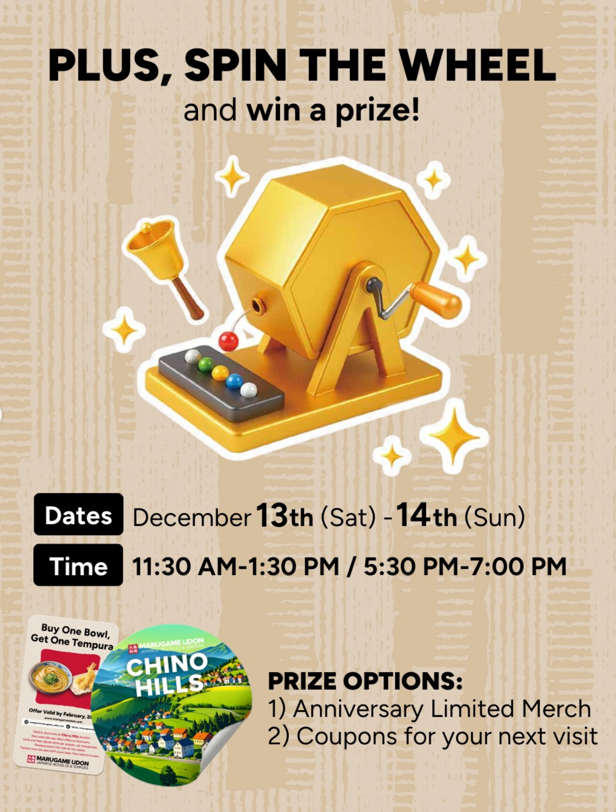 Spin the Wheel for Marugame Udon's 1 Year Anniversary