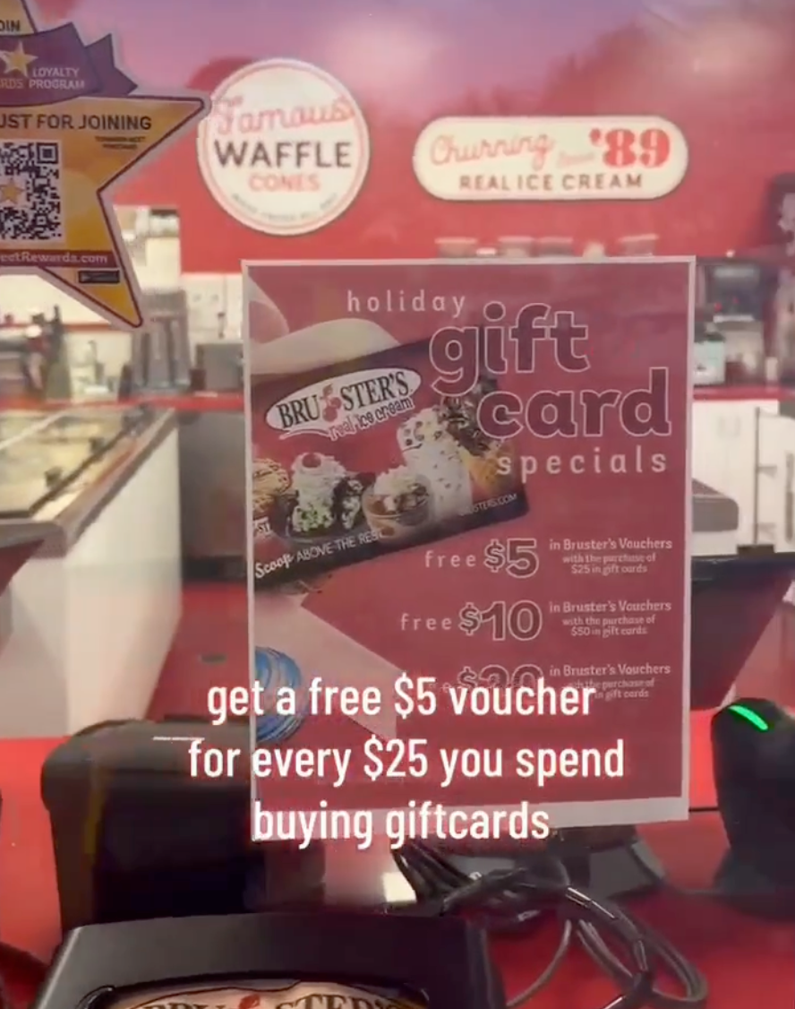 Get a $5 Voucher for Every $25 in Gift Cards at Bruster's