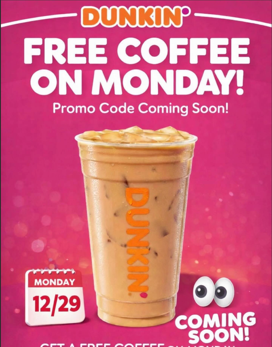 Dunkin Freebies & Sweepstakes on 12/29, 12/31 & 1/2