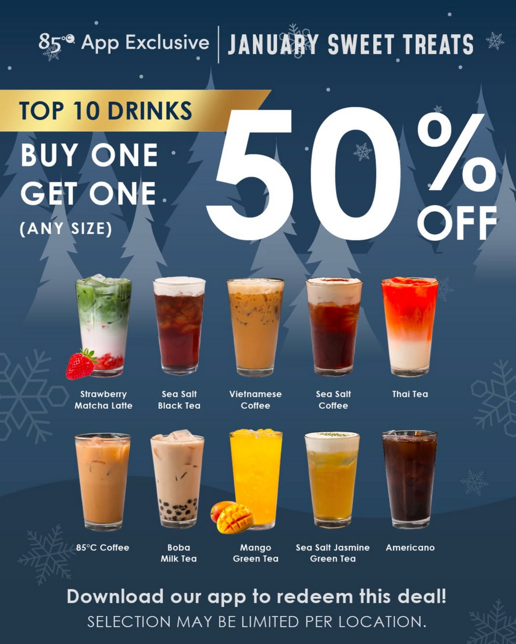 Buy 1, Get One 50% Off Bestsellers at 85°C Bakery Cafe
