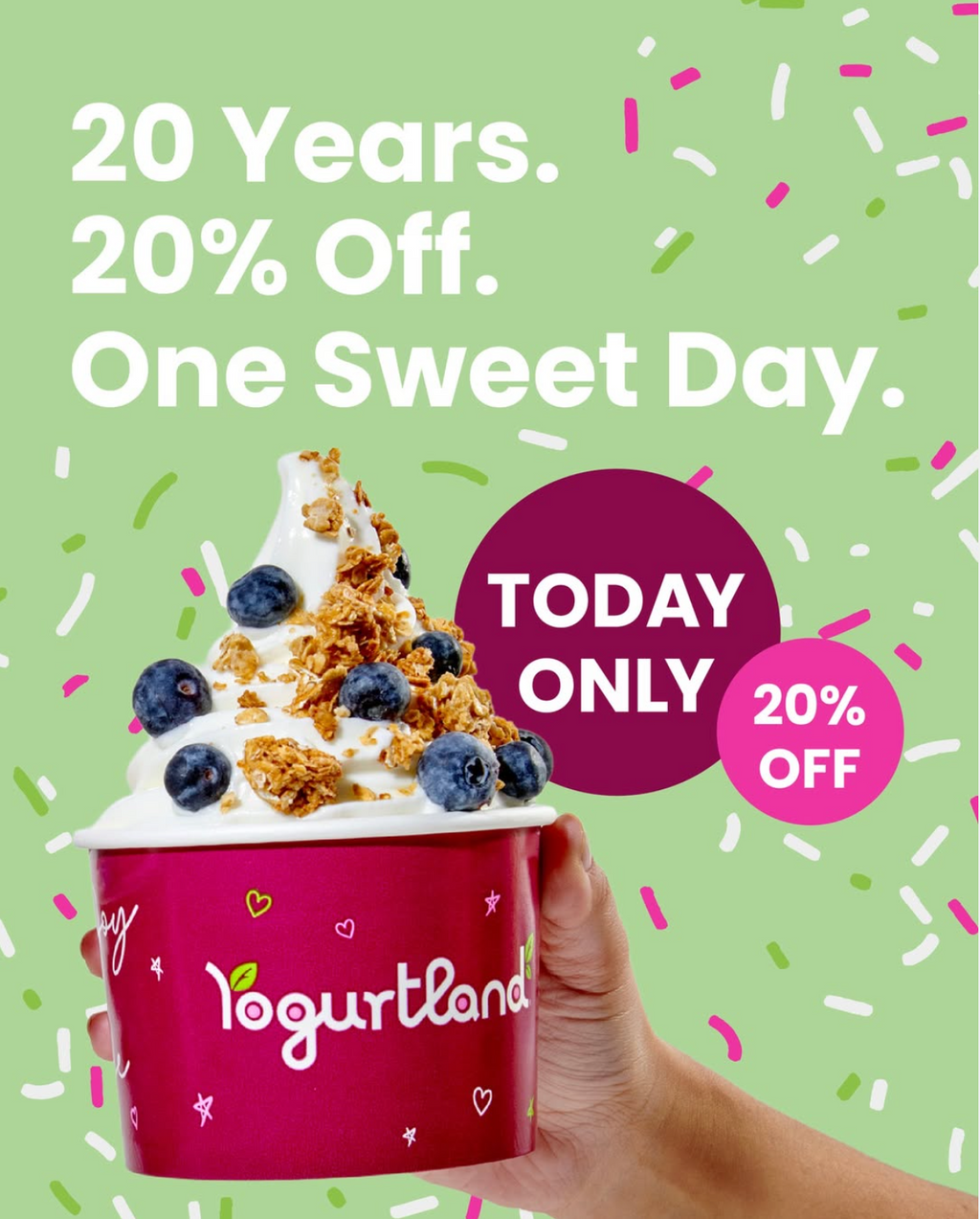 20% Off for Yogurtland's 20th Anniversary