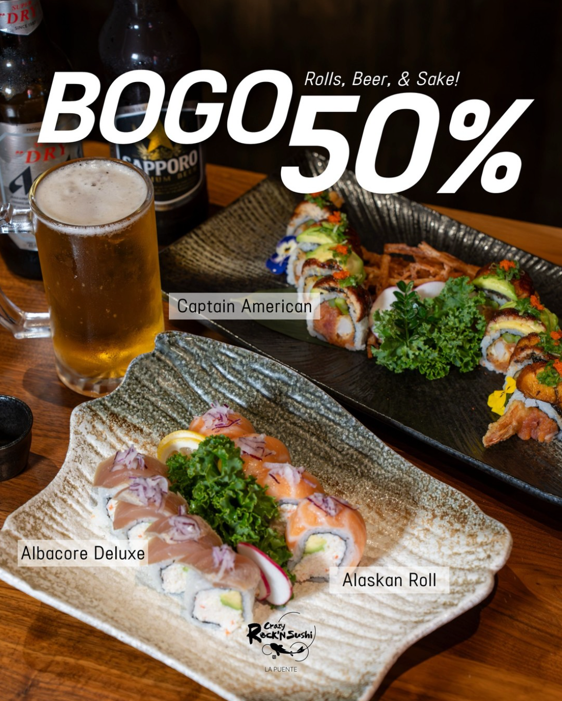 BOGO Deals at Crazy Rock'n Sushi La Puente