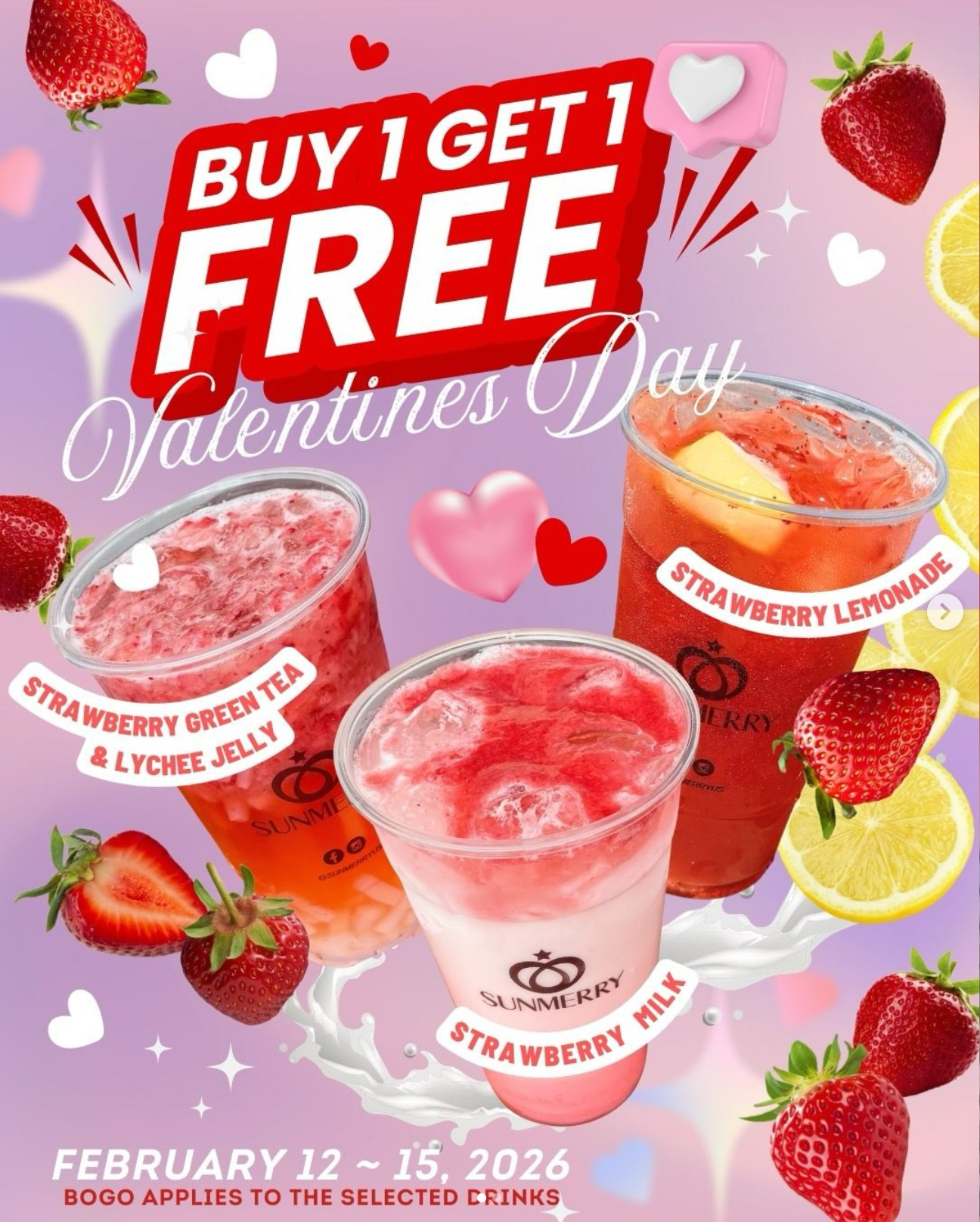 BOGO Strawberry Drinks at Sunmerry Bakery