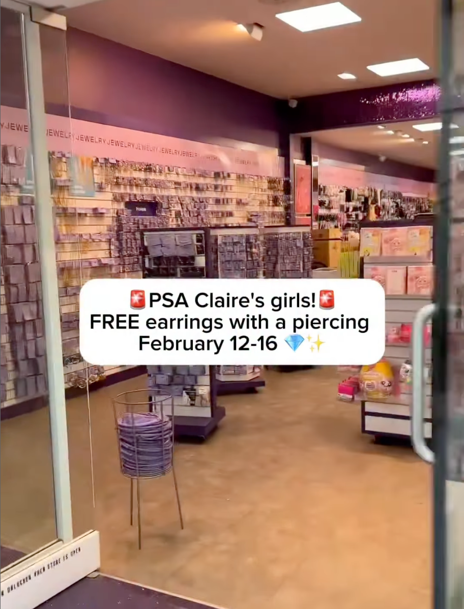 Free Earrings Up to $19.99 with Any Piercing + Buy 3 Get 3 Free at Claire's