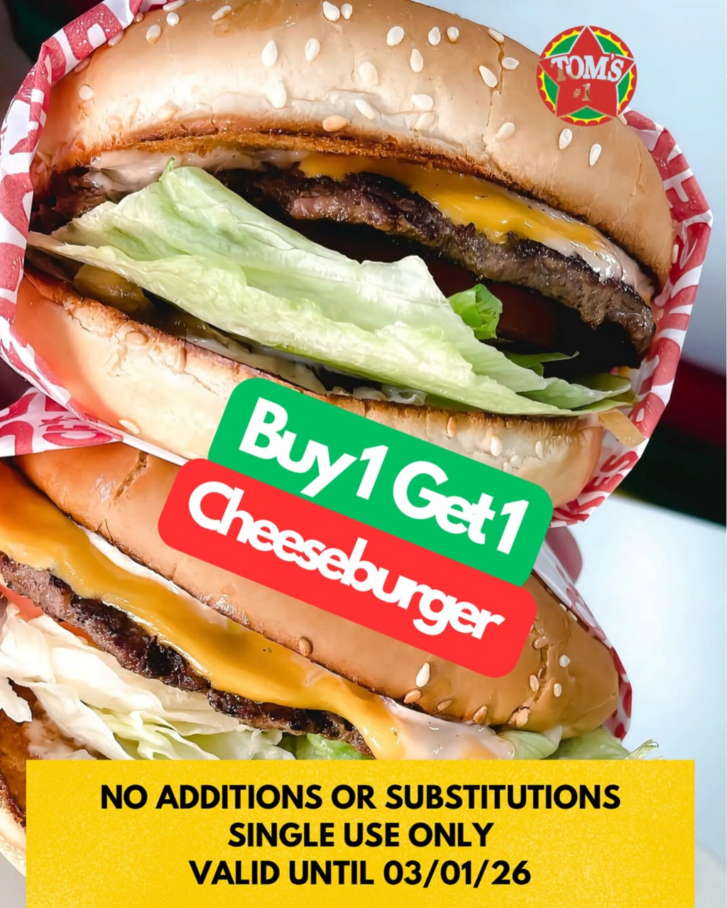 $18 Love Combo for 2 at Tom's #1 World Famous Chili Burgers