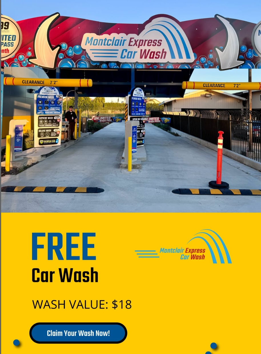 Free Car Wash Valued at $18 at Montclair Car Wash