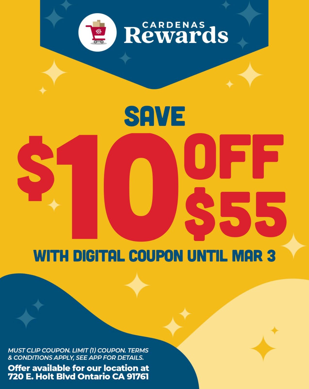 $10 Off a $55 Purchase at Cardenas Ontario