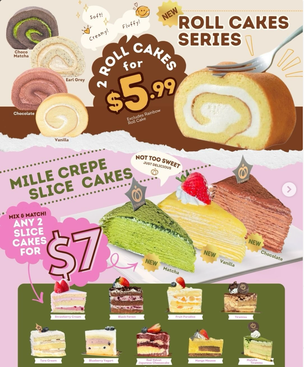 BUY 1 GET 1 FREE Drinks & 2 for $7 Cakes at Sunmerry Bakery Until 3/17