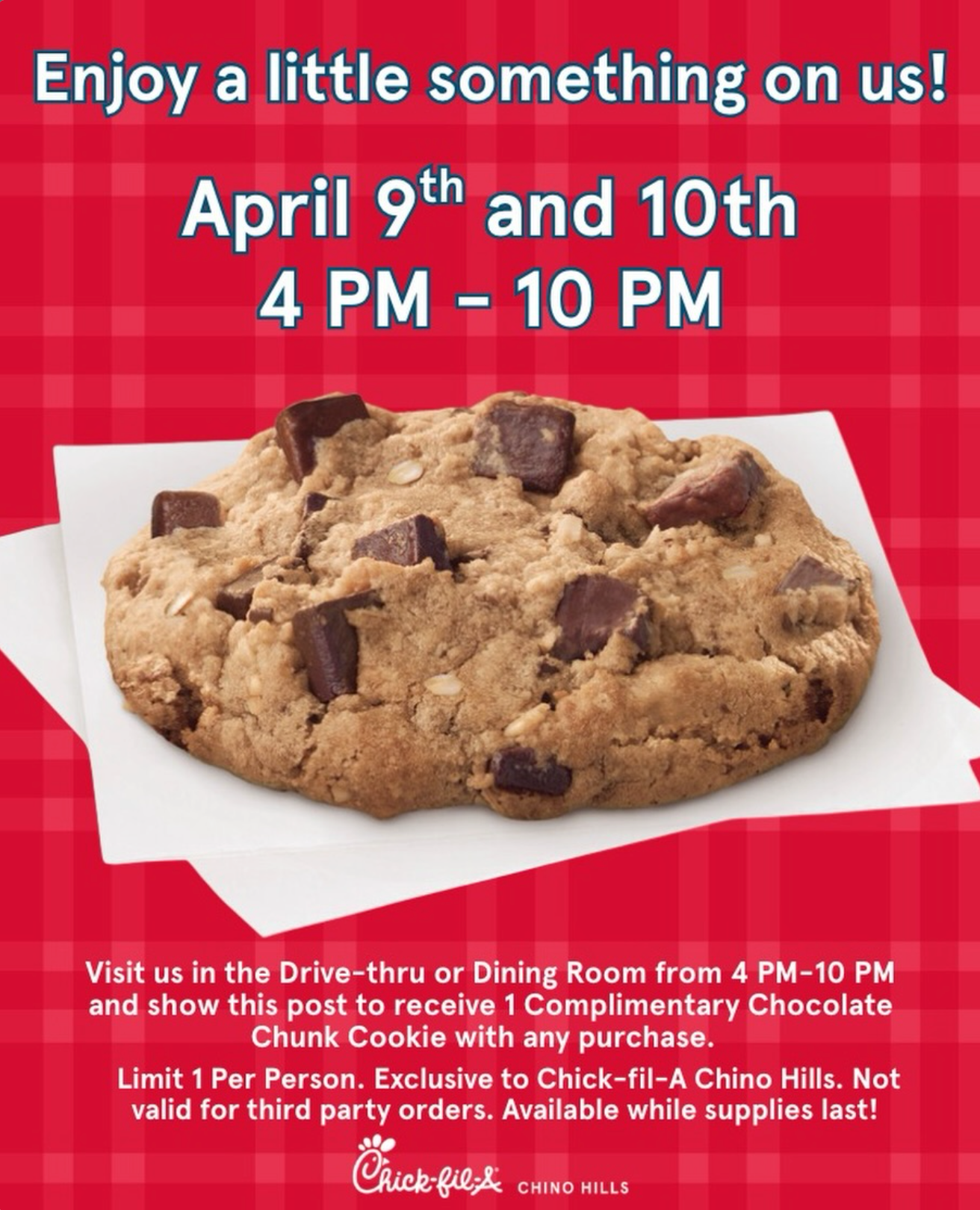 Free Cookie with Purchase at Chick-Fil-A Chino Hills