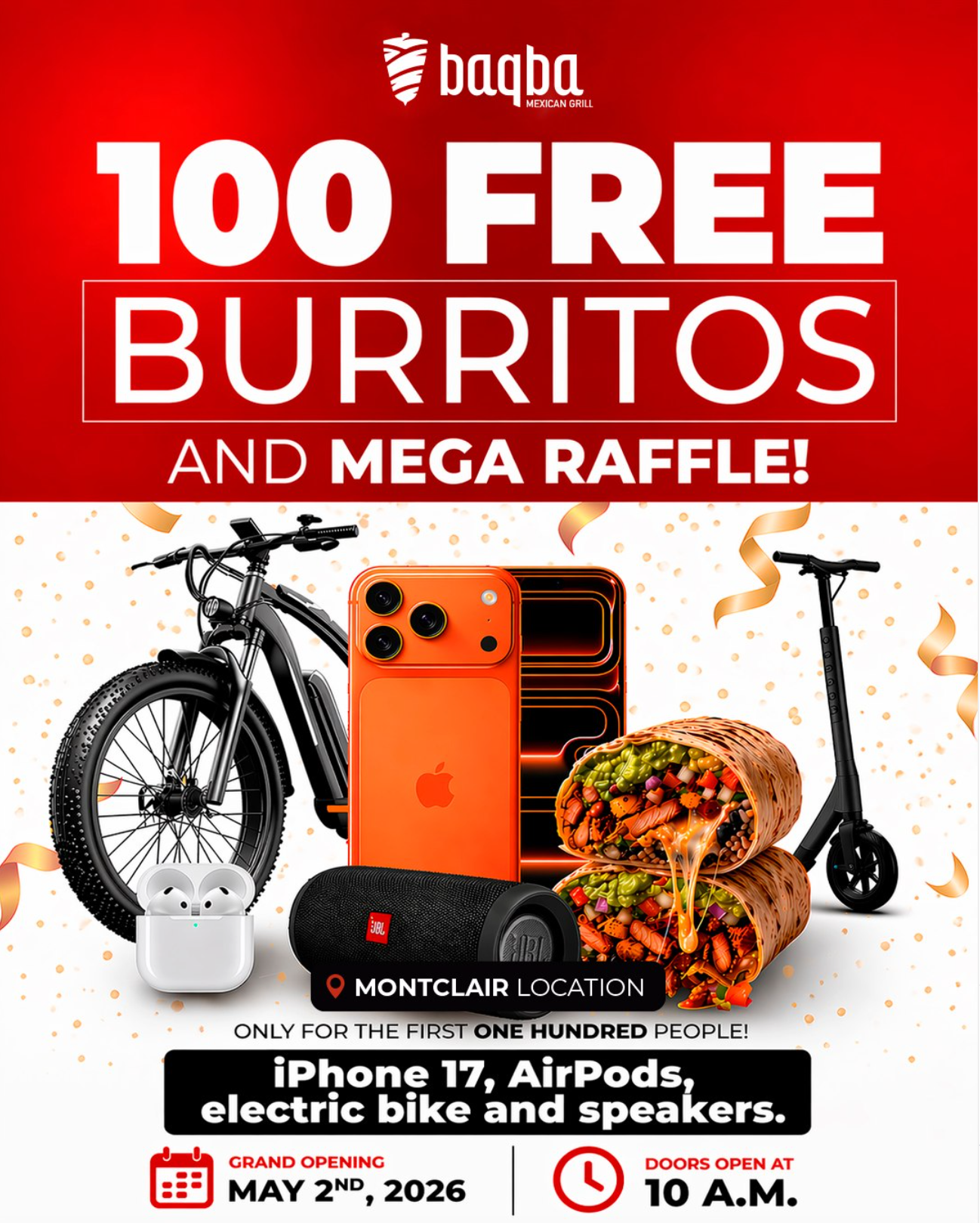 100 Free Burritos to First 100 at Baqba Grand Opening