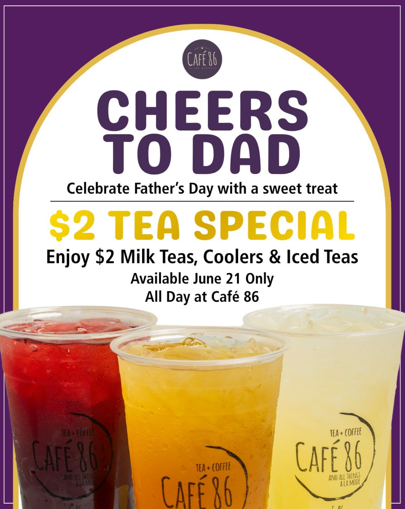 $2 Drinks at Cafe 86 this Father's Day