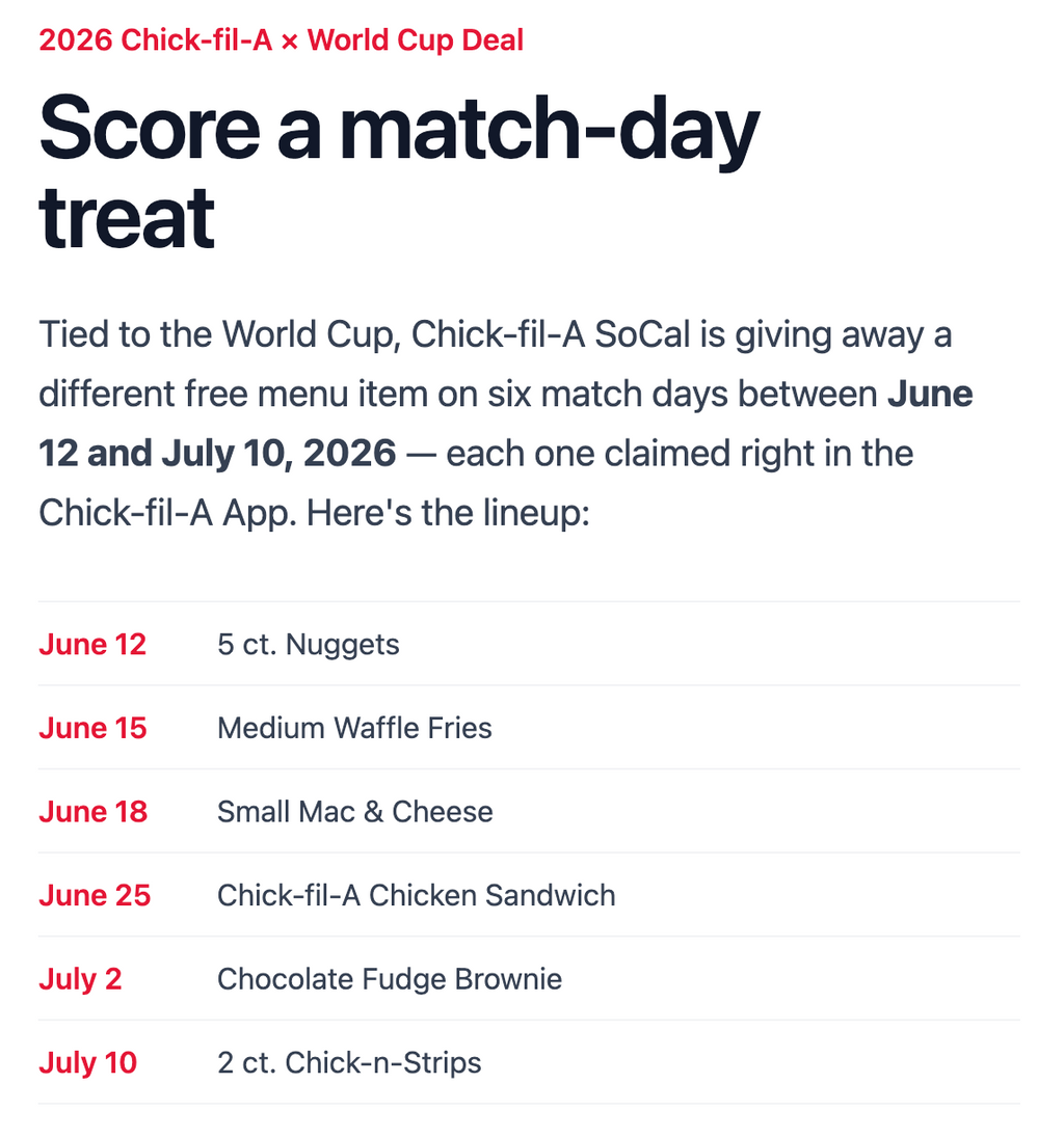 Score Chick-fil-A Freebies for the World Cup Until 7/10