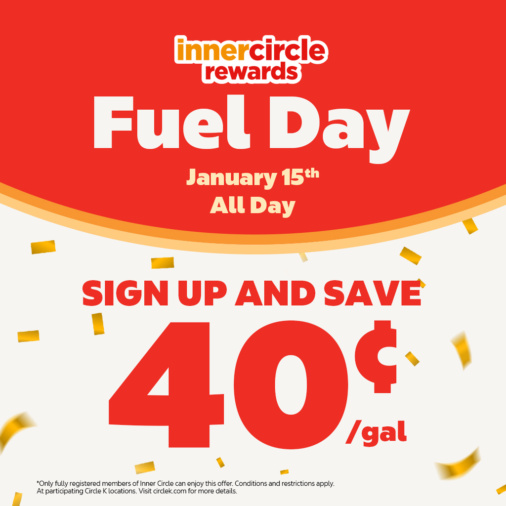 40¢ Off Per Gallon at Circle K for Rewards Members on 1/15