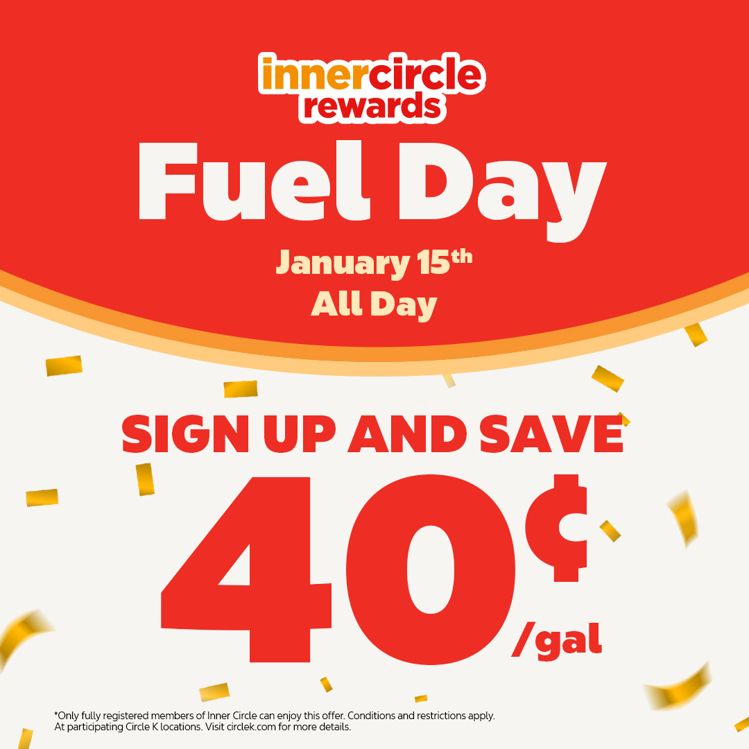40¢ Off Per Gallon at Circle K for Rewards Members on 1/15
