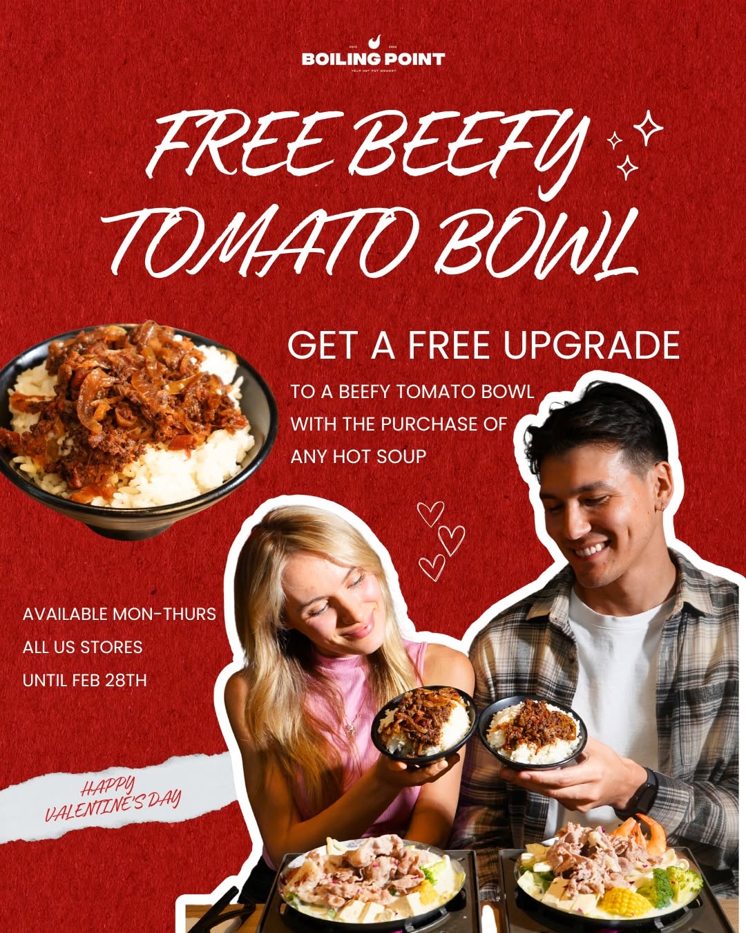 Upgrade Your Side to Beefy Tomato Bowl for FREE Mon-Thurs at Boiling Point