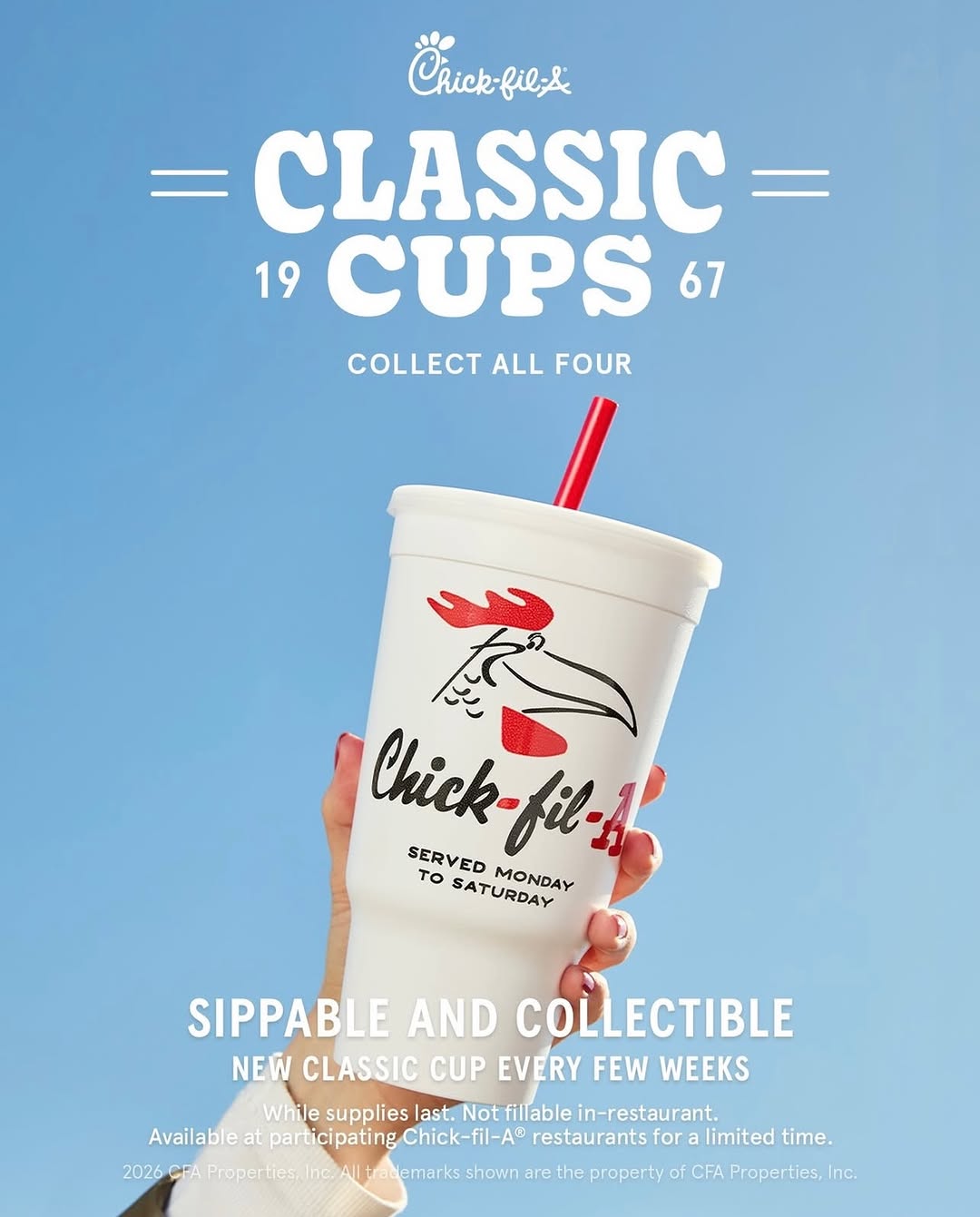 Collectible Cups at Chik-fil-A for a Chance to Win Free Free Food for a Year!