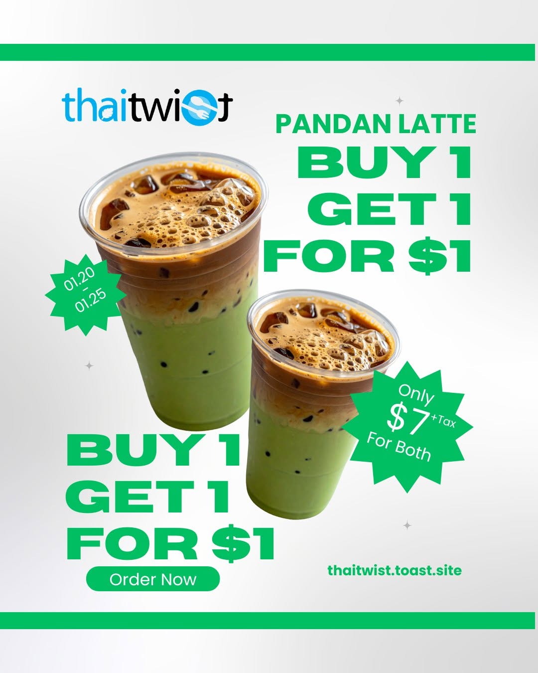 BOGO Get 2nd for $1 Pandan Lattes at Thai Twist